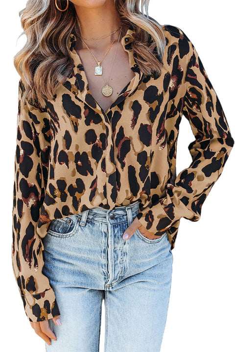 Turn-down Collar Leopard Print Shirt