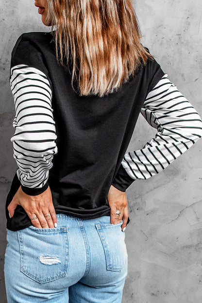 Striped Star Print Patchwork Long Sleeve Top