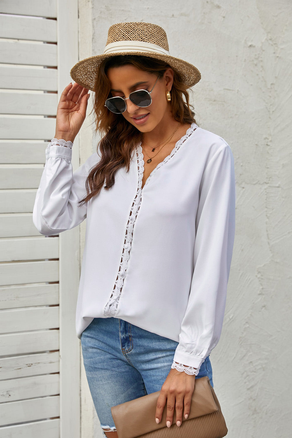 Lace Crochet Buttoned Long Sleeve Shirt