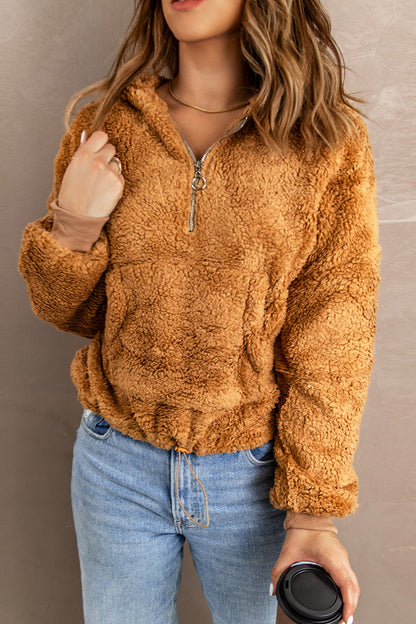 Sweat-shirt à capuche zippé 1/4 en sherpa avec kangourou