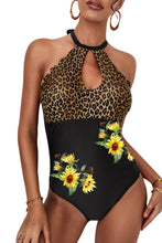 Leopard Scallop Trim Hollow-out One-piece Swimsuit
