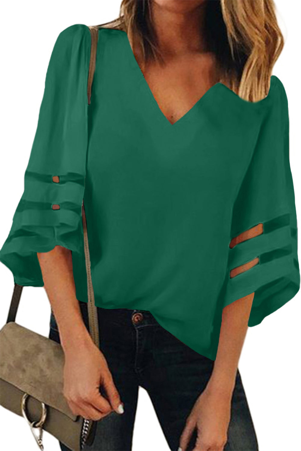 Flare Sleeve V Neck Loose Blouse