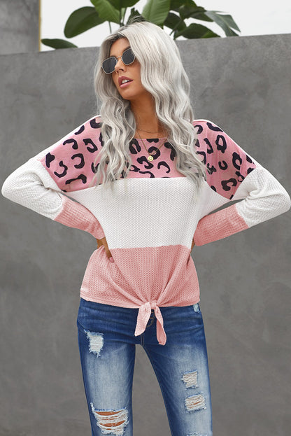 Color Block Leopard Tie Top