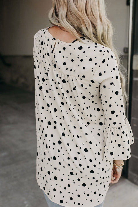 Dotted Print Bell Sleeve Top