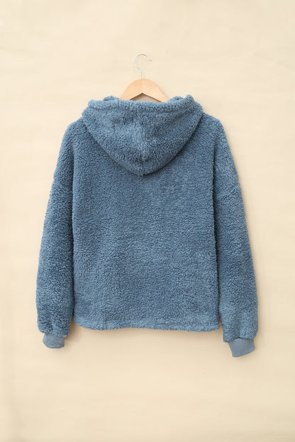 Sweat-shirt à capuche zippé 1/4 en sherpa avec kangourou