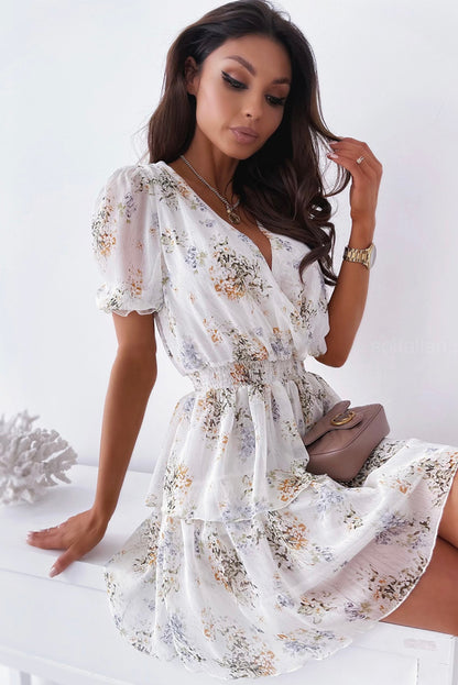 Robe portefeuille à volants et col en V 