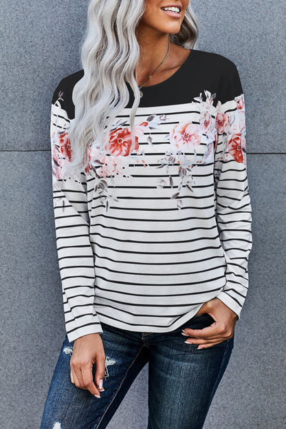 Top de manga larga con estampado floral a rayas