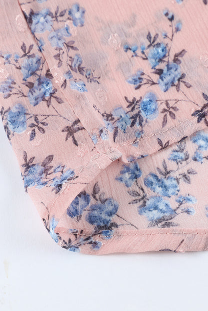 Floral Print Drawstring Long Bell Sleeve Blouse