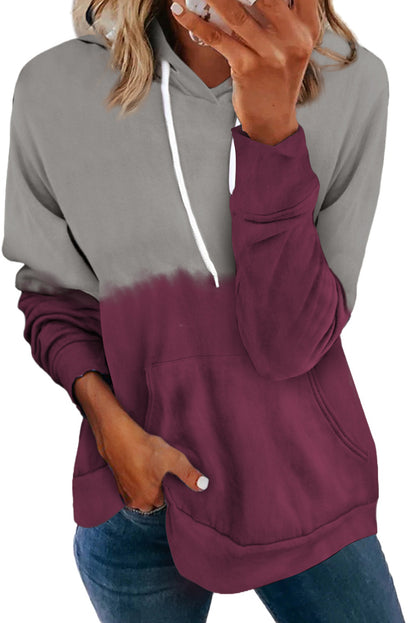 Dip-Dye Colorblock Drawstring Hoodie with Pockets