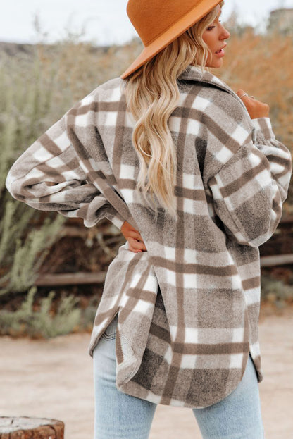 Veste à carreaux avec poche pour femme