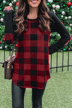 Plaid Long Sleeve Top with Elbow Patch