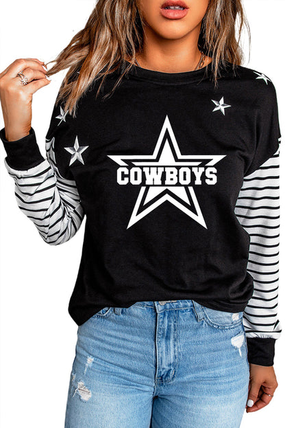 Striped Star Print Patchwork Long Sleeve Top