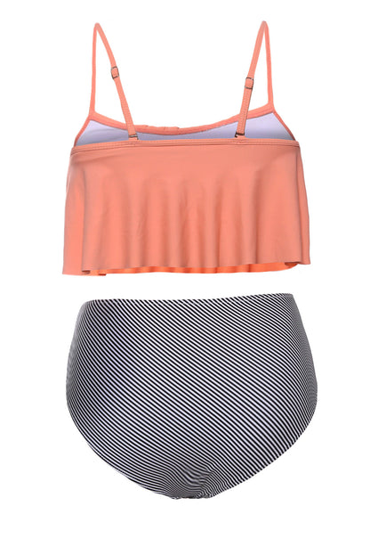 Maillot de bain taille haute avec haut brillant et bas rayé