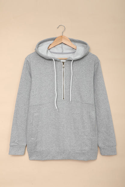 Sweat à capuche à manches longues et demi-fermeture éclair avec poche 