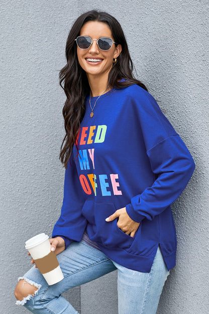 Need My Coffee Pocketed Pullover White Sweatshirt