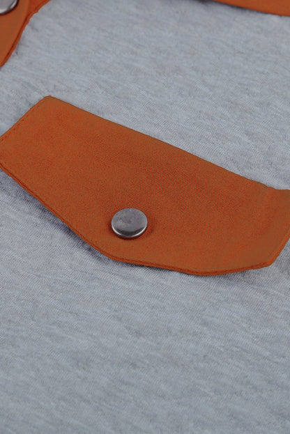 Dark Gray Quilted Snaps Stand Neck Sweatshirt with Fake Front Pocket