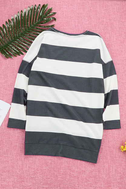 Sweat-shirt oversize décontracté à col rond et fente latérale 