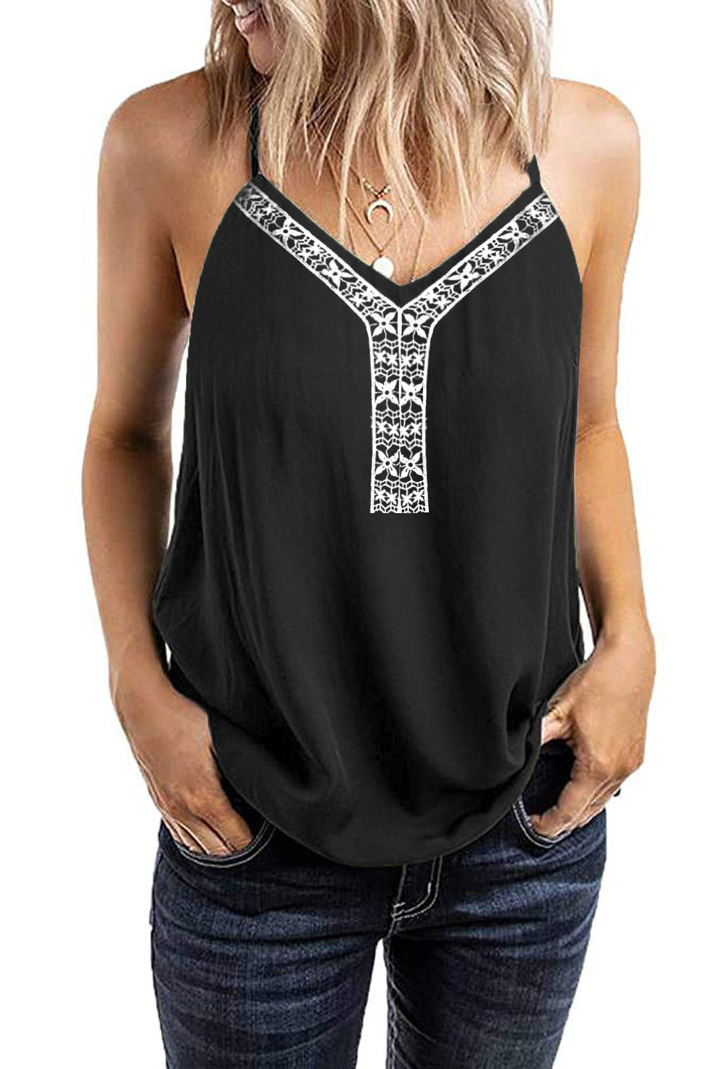 Débardeur sans manches en dentelle à décolleté en V