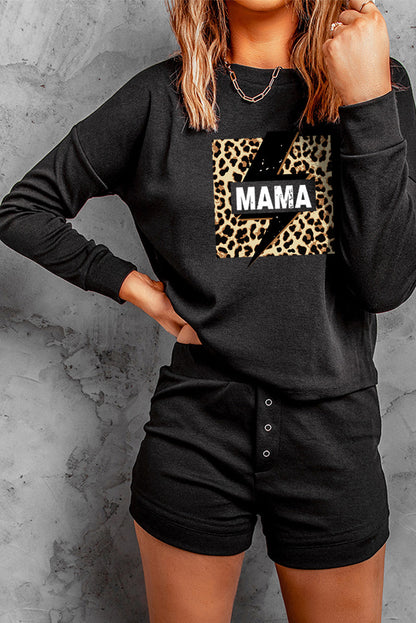 Ensemble deux pièces haut à manches tombantes et short en tricot côtelé gris