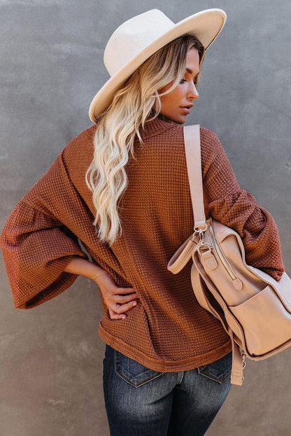 Billowed Sleeve Thermal Knit Top - HannaBanna Clothing