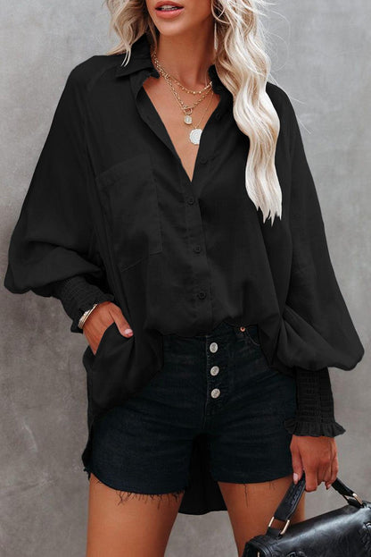 Billowy Sleeves Pocketed Shirt - HannaBanna Clothing