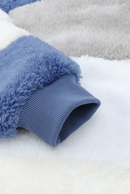 Abrigo sherpa con cremallera y bloques de color rojo vino con capucha 