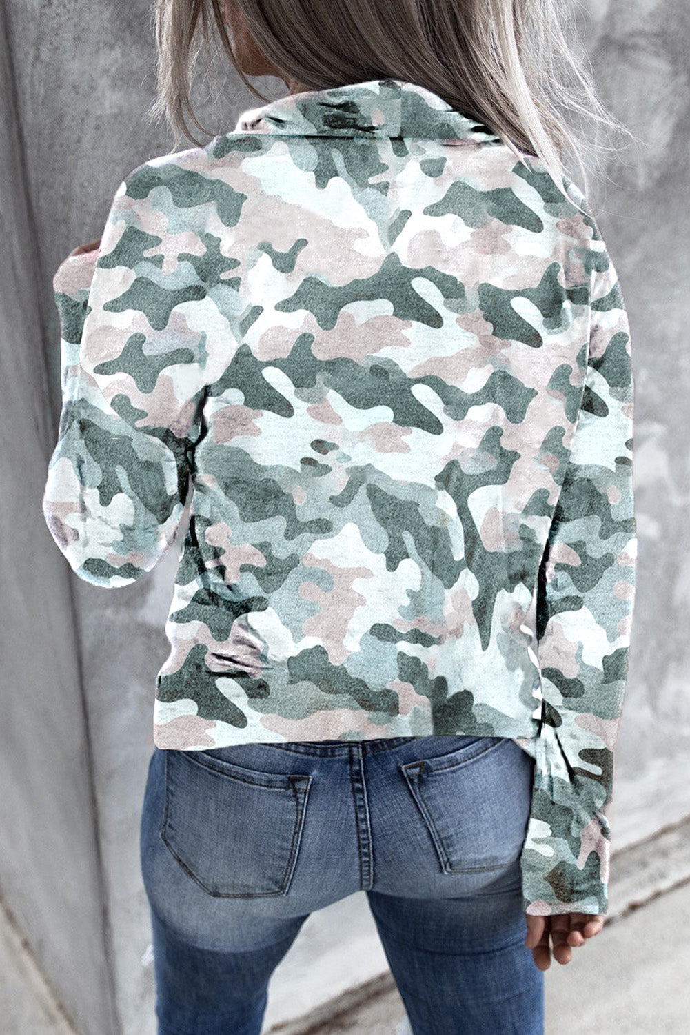 Grey Blue Camo Drawstring Sweatshirt