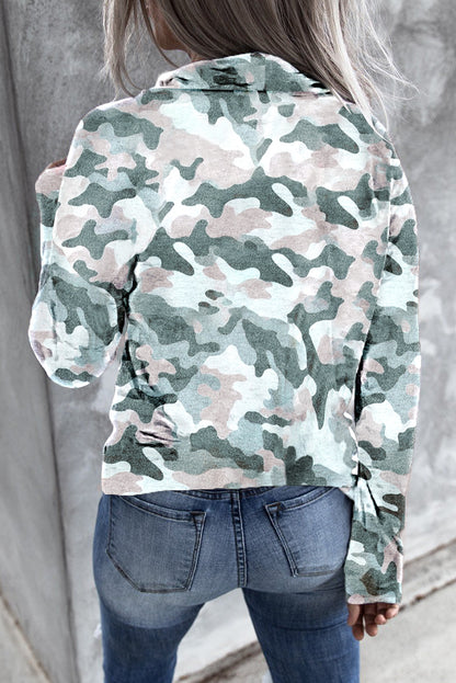 Grey Blue Camo Drawstring Sweatshirt