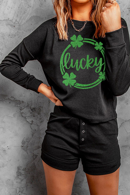 Ensemble deux pièces haut à manches tombantes et short en tricot côtelé gris