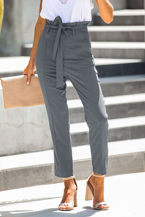 Casual Paperbag Waist Straight Leg Pants with Belt