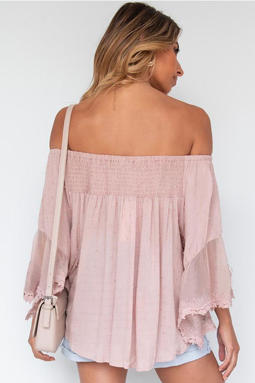 Blusa con volantes de patchwork transparente con hombros descubiertos