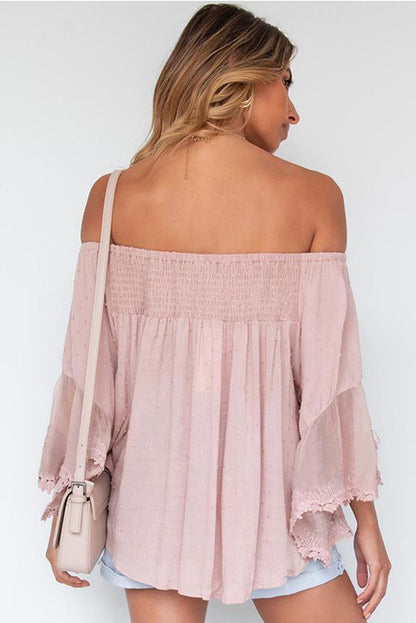 Blusa con volantes de patchwork transparente con hombros descubiertos