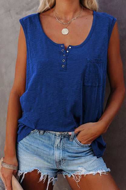 Camiseta sin mangas con cuello redondo y botones a presión con bolsillo