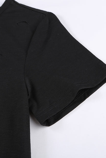 Distressed Crew Neck Leaves Pattern T-shirt