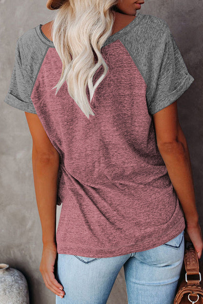 Camiseta con diseño de bloques de colores y patchwork de manga raglán