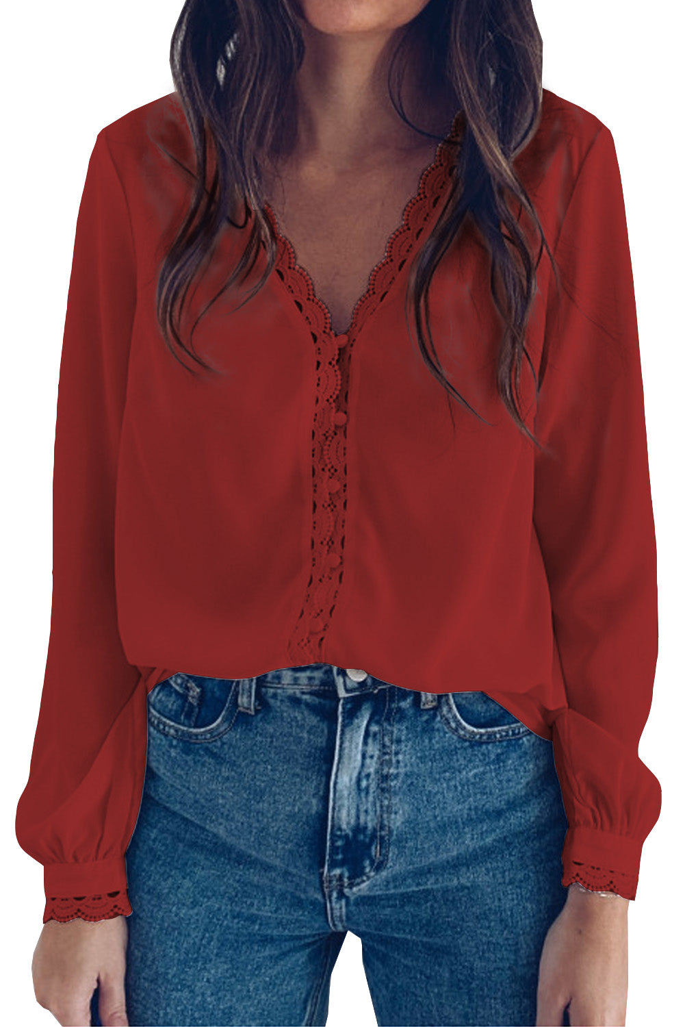 Lace Crochet Buttoned Long Sleeve Shirt