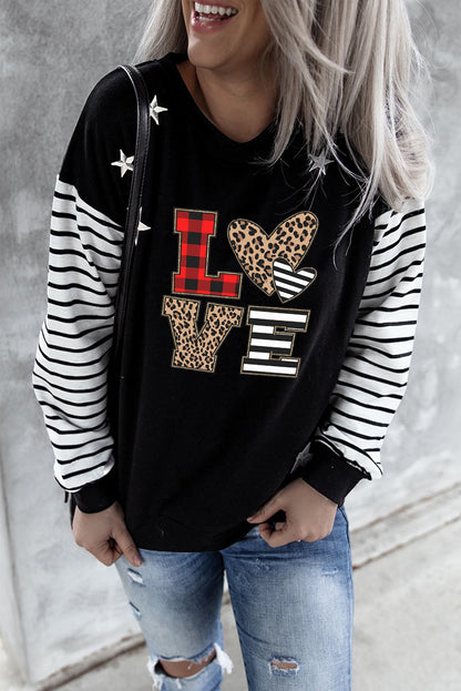 Striped Star Print Patchwork Long Sleeve Top