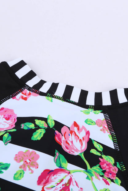 Traje de baño de una pieza Rashguard con patchwork a rayas florales