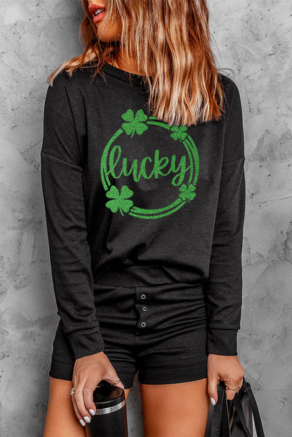 Ensemble deux pièces haut à manches tombantes et short en tricot côtelé gris