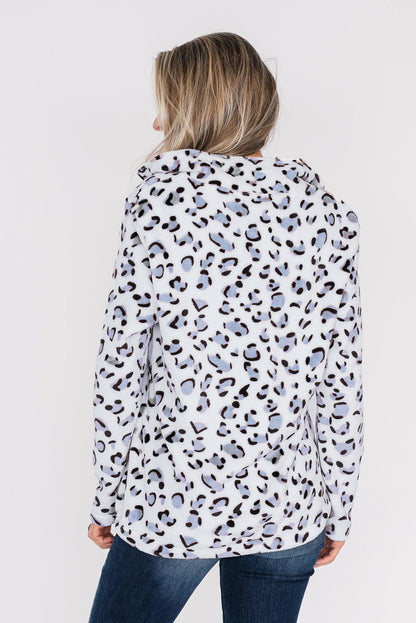 Women's Warm Quarter Zip Leopard Sherpa Pullover