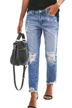 Plaid Patchwork Hollow Out Frayed Hem Ripped Jeans