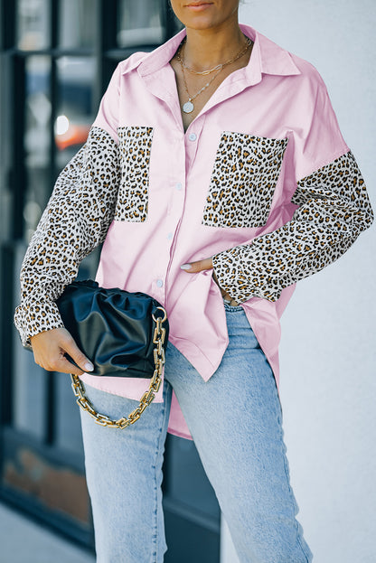 Chemise patchwork à manches longues et épaules tombantes