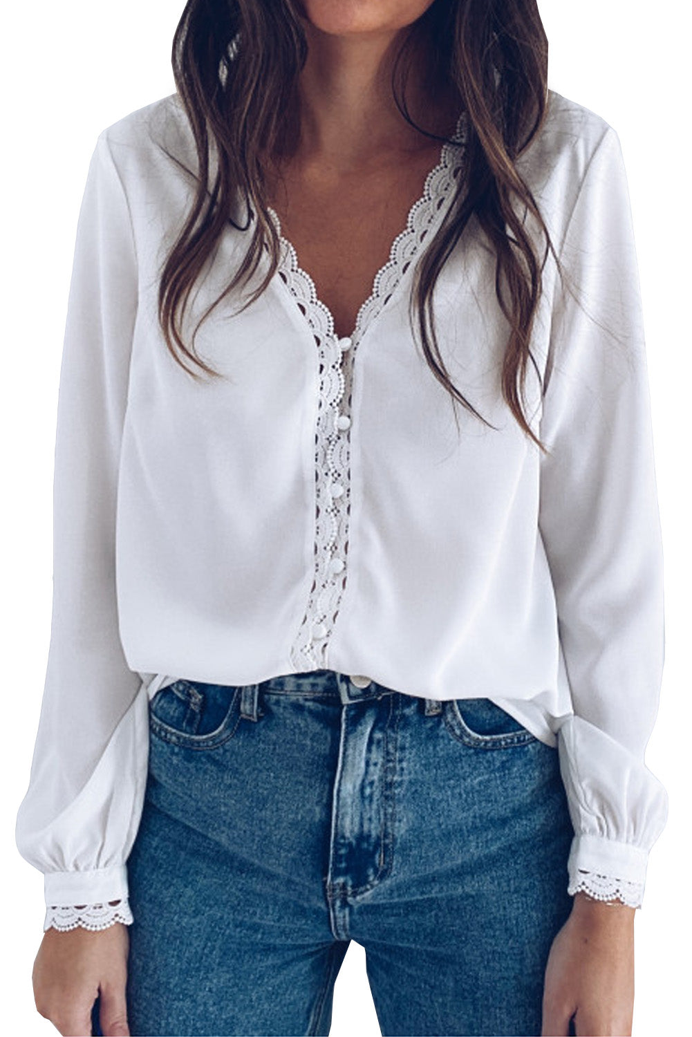 Lace Crochet Buttoned Long Sleeve Shirt