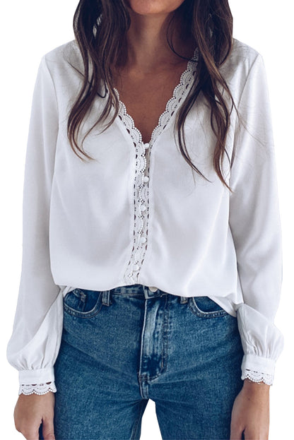 Lace Crochet Buttoned Long Sleeve Shirt