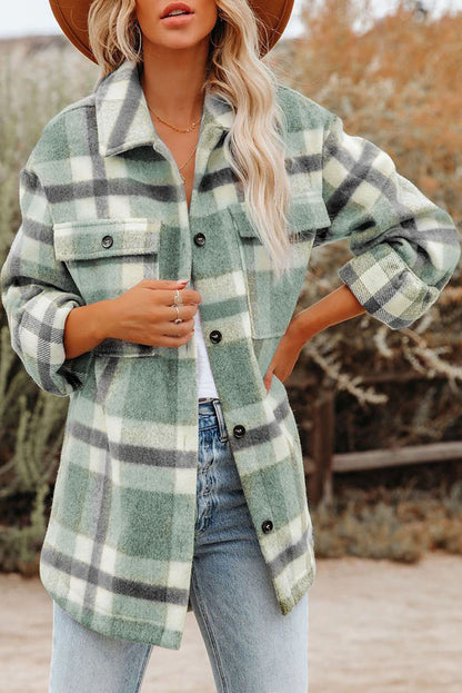 Veste à carreaux avec poche pour femme