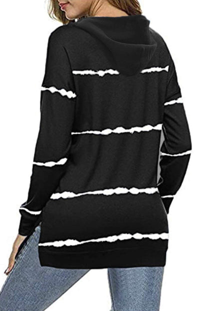 Sweat à capuche rayé tie-dye avec cordon de serrage et fente latérale