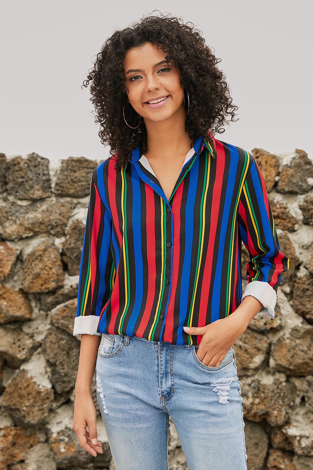 Blue Striped Modern Women Shirt - HannaBanna Clothing