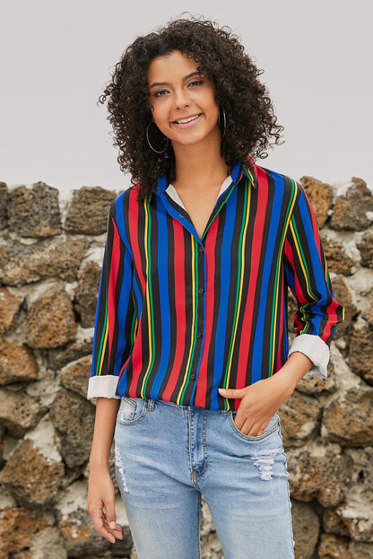 Blue Striped Modern Women Shirt - HannaBanna Clothing