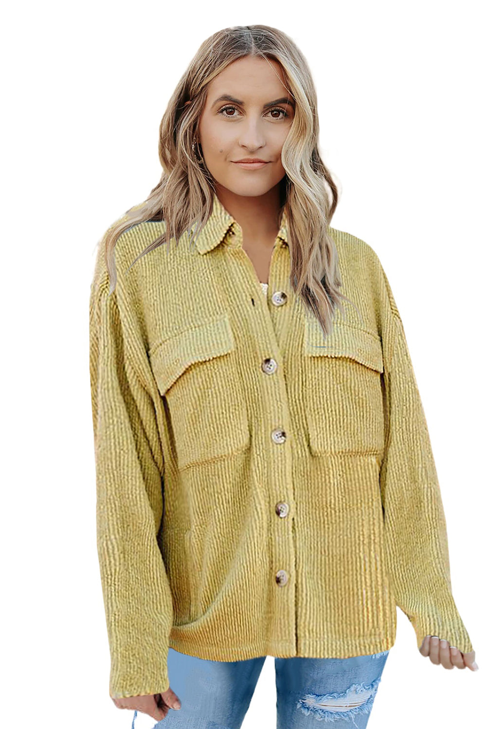 Chaqueta texturizada de canalé con botones y bolsillos rojos 