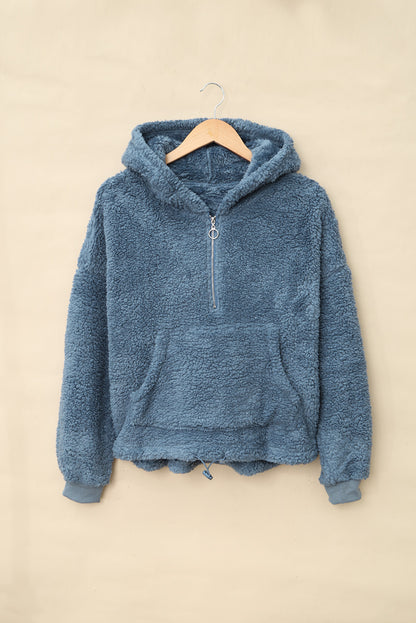 Sweat-shirt à capuche zippé 1/4 en sherpa avec kangourou